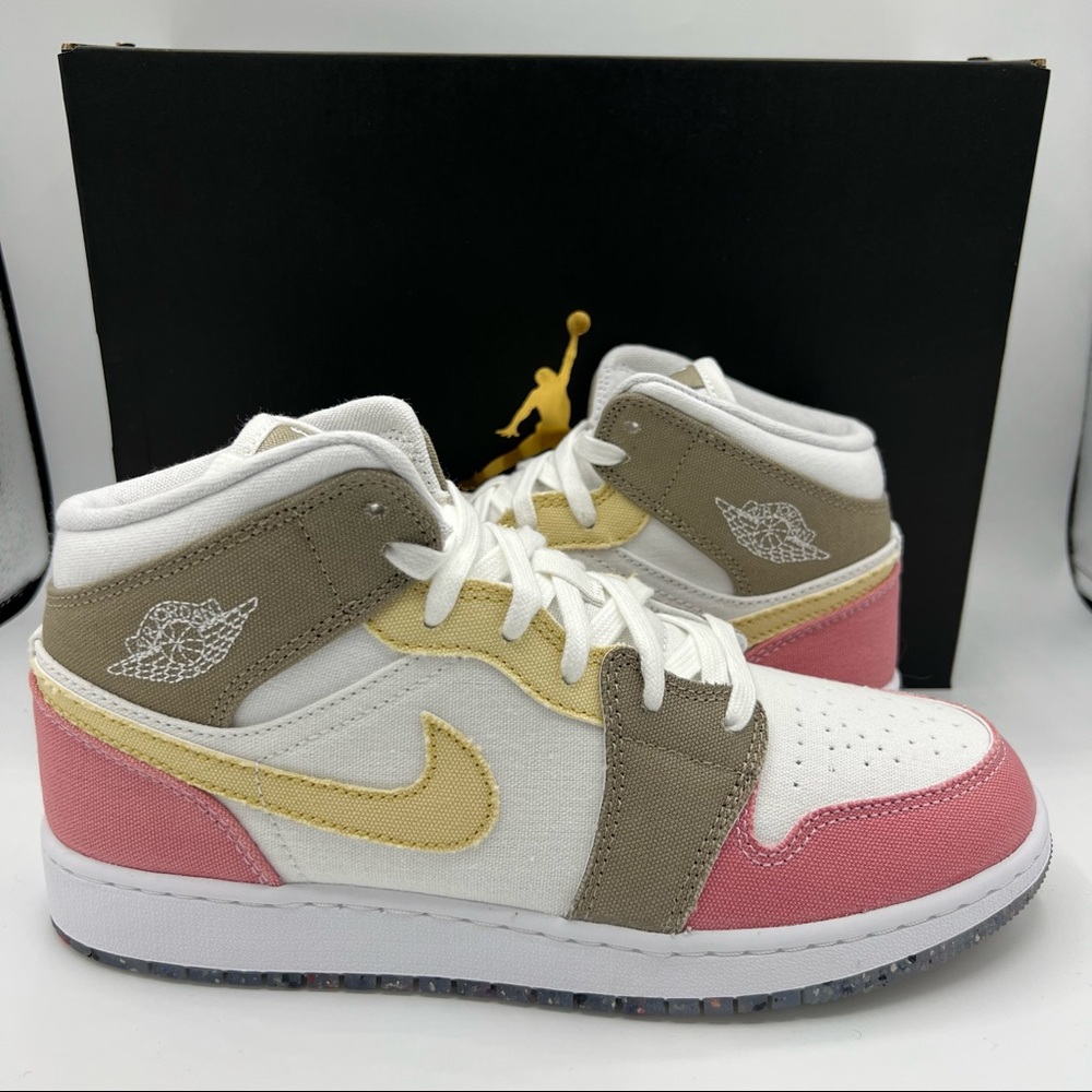 NWB Air Jordan 1 Mid GS Pastel Vivid Green Grind Sneakers